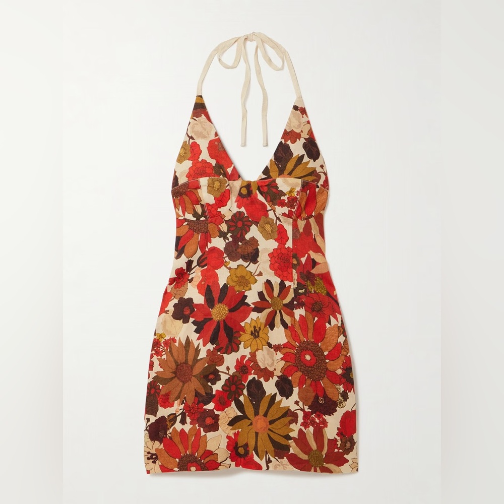 SIR Castella floral print linen halter neck dress